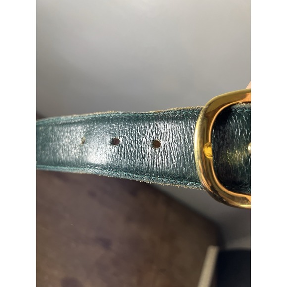 Vintage Belt-real Pigskin Leather-emeral Green Gold Tone, Hippie Chic Academia - Picture 3 of 5
